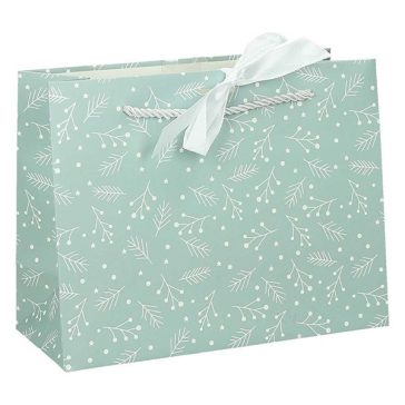   Dísztasak CREATIVE Deluxe Plus L 33x26x12 cm fekvő fagyöngy matt világoszöld sodort füles masnival