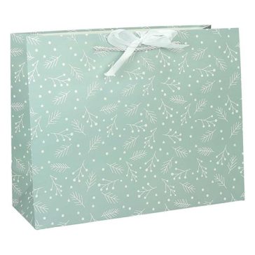   Dísztasak CREATIVE Deluxe Plus XL 45x33x10 cm fekvő fagyöngy matt világoszöld sodort füles masnival