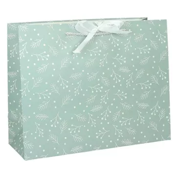   Dísztasak CREATIVE Deluxe Plus XL 45x33x10 cm fekvő fagyöngy matt világoszöld sodort füles masnival