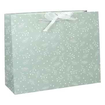   Dísztasak CREATIVE Deluxe Plus XL 45x33x10 cm fekvő fagyöngy matt világoszöld sodort füles masnival