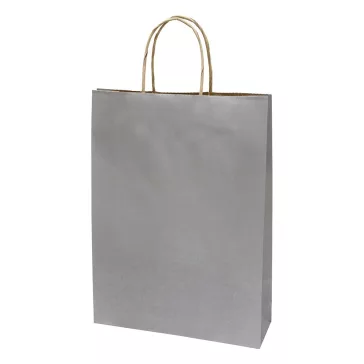   Dísztasak CREATIVE Classic Simple L 26x35x8 cm kraft egyszínű ezüst sodort füles
