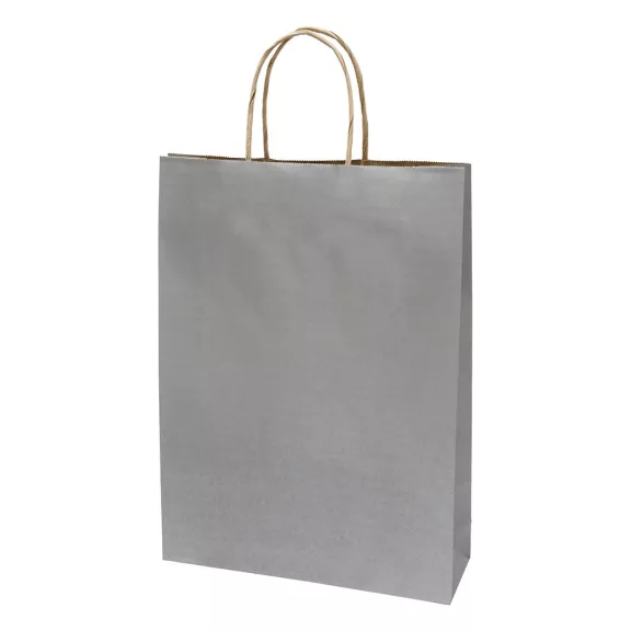 Dísztasak CREATIVE Classic Simple L 26x35x8 cm kraft egyszínű ezüst sodort füles