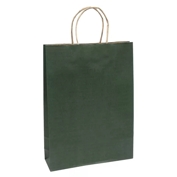 Dísztasak CREATIVE Classic Simple L 26x35x8 cm kraft egyszínű sötétzöld sodort füles