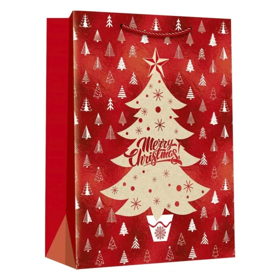 Karácsonyi dísztasak CREATIVE Deluxe Plus M 18x23x10 cm matt fóliás sodort füles