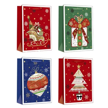   Karácsonyi dísztasak CREATIVE Deluxe Plus L 30x42x12 cm ünnepi mintás matt fóliás sodort füles