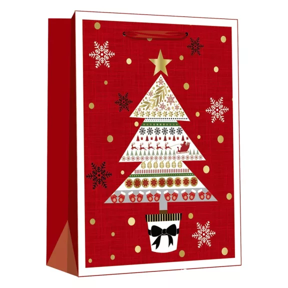 Karácsonyi dísztasak CREATIVE Deluxe Plus L 30x42x12 cm ünnepi mintás matt fóliás sodort füles