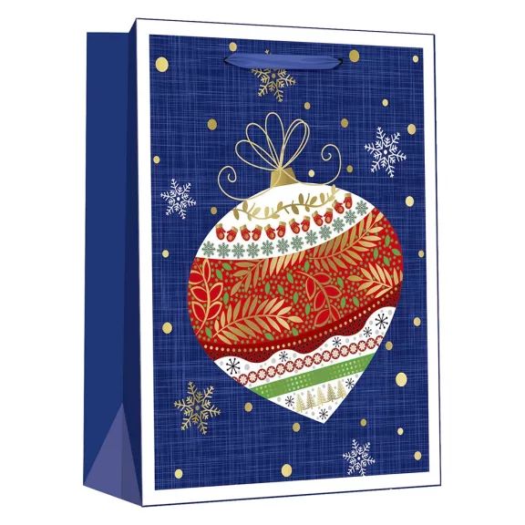 Karácsonyi dísztasak CREATIVE Deluxe Plus L 30x42x12 cm ünnepi mintás matt fóliás sodort füles