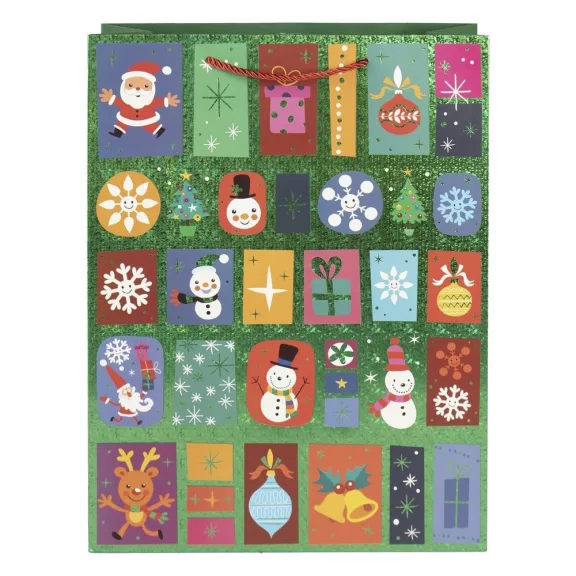 Karácsonyi dísztasak CREATIVE Deluxe Plus L 30x42x12 cm ünnepi mintás matt fóliás sodort füles
