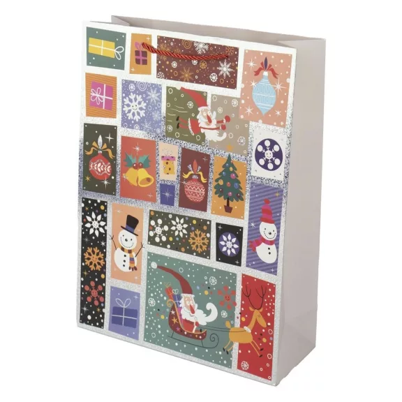 Karácsonyi dísztasak CREATIVE Deluxe Plus L 30x42x12 cm ünnepi mintás matt fóliás sodort füles