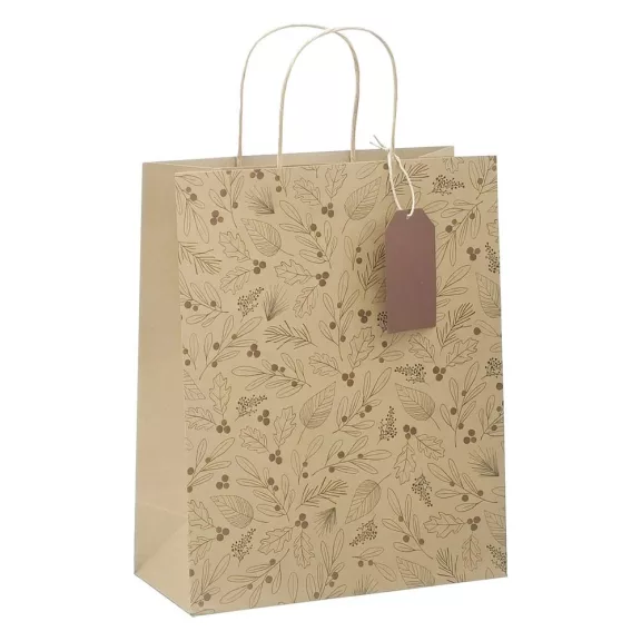 Karácsonyi dísztasak CREATIVE ECO Deluxe Plus M 23x26x12 cm kraft fóliás levél mintás sodort füles Karácsonyi dísztasak CREATIVE ECO Deluxe Plus M 23x26x12 cm kraft fóliás levél mintás sodort füles