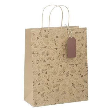   Dísztasak CREATIVE ECO Delucm x Plus L 32cm x 26cm x 12 cm kraft fóliás levél mintás sodort füles