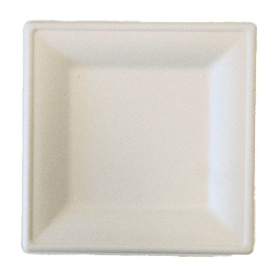 Szögletes eldobható papírtányér  KOMP cukornád lebomló 20x20 cm natúr 50 darabos