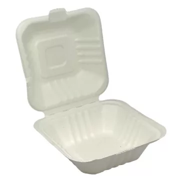  Papírdoboz eldobható hamburgeres KOMP cukornád lebomló 15x15x7cm natúr 125 darabos