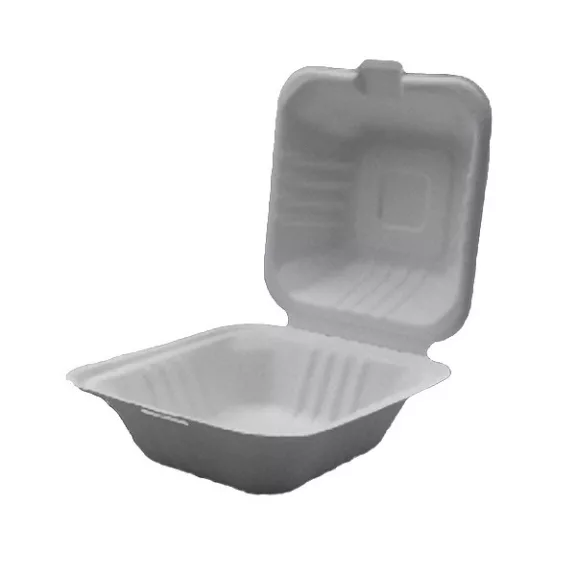 Papírdoboz eldobható hamburgeres KOMP cukornád lebomló 15x15x7cm natúr 125 darabos