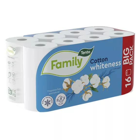 Toalettpapír TENTO Family cotton white fehér 2 rétegű 16 tekercses Toalettpapír TENTO Family cotton white fehér 2 rétegű 16 tekercses