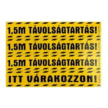   Matrica Távolságtartás! 1,5m Itt várakozzon! sárga 25x17,5 cm "C"