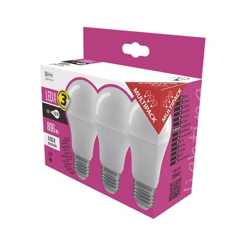 LED izzó EMOS E27 7W természetes fény 4000K 3 darabos