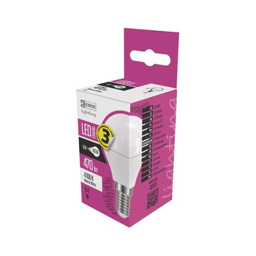 LED izzó EMOS E14 kisgömb 6W természtes fény 4100K 3 darabos