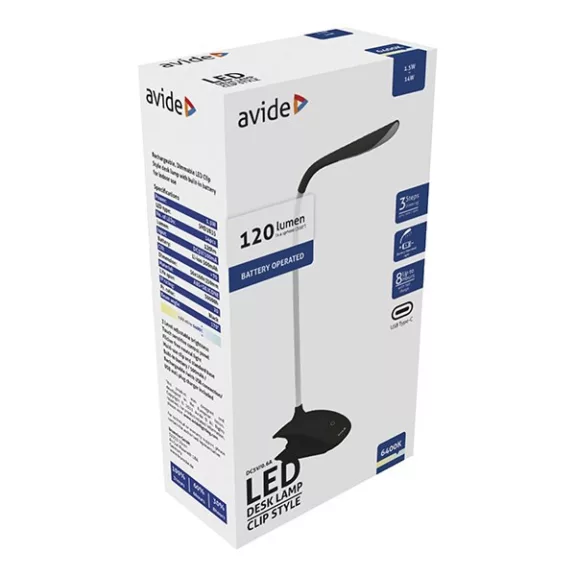 Asztali lámpa AVIDE Clip LED 1,5W fekete Asztali lámpa AVIDE Clip LED 1,5W fekete