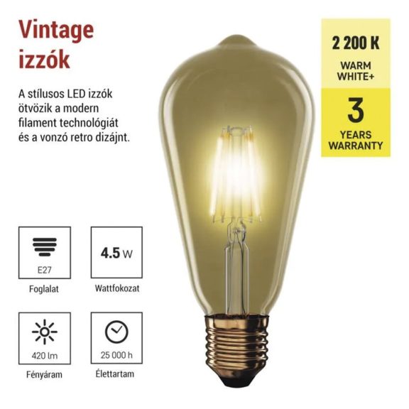 LED izzó EMOS Vintage E27 4,5 W természetes fény 2200K