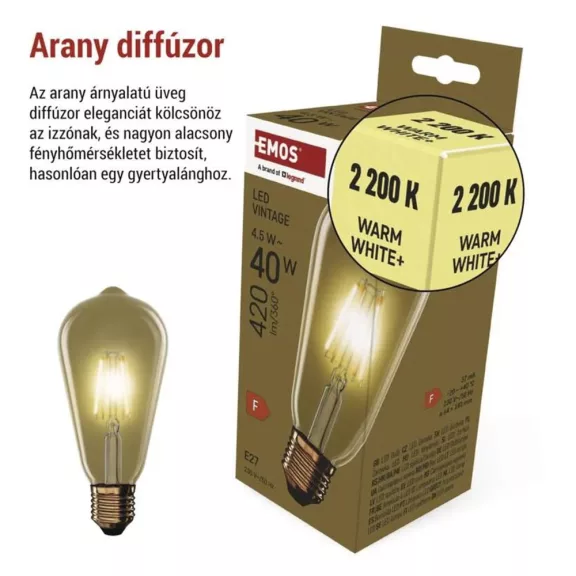 LED izzó EMOS Vintage E27 4,5 W természetes fény 2200K LED izzó EMOS Vintage E27 4,5 W természetes fény 2200K