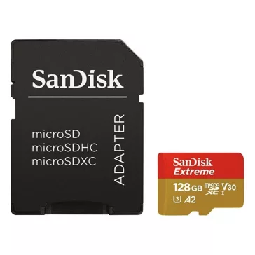   Memóriakártya SANDISK microSDXC Extreme U3 V30 128 GB  + adapter