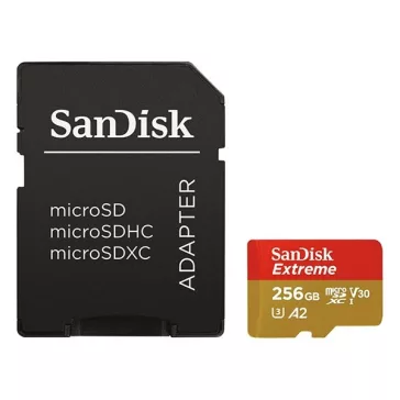   Memóriakártya SANDISK microSDXC Extreme U3 V30 256 GB  + adapter