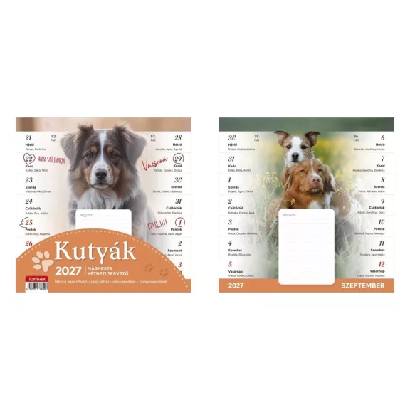Falinaptár TOPTIMER T090 220x220mm 2 hetes mágneses Kutyák 2027 Falinaptár TOPTIMER T090 220x220mm 2 hetes mágneses Kutyák 2027