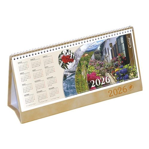 Asztali naptár képes CSÍZIÓ álló fehér lapos idézetes bőr hatású Öko hátlap drapp 2026.