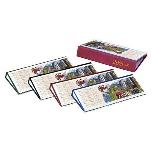 Asztali naptár képes CSÍZIÓ fekvő fehér lapos idézetes bőr hatású Öko hátlap kék 2026.