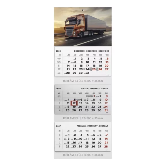 Speditőr naptár TOPTIMER T070 3 tömbös 3 havi Kamion 2027 Speditőr naptár TOPTIMER T070 3 tömbös 3 havi Kamion 2027