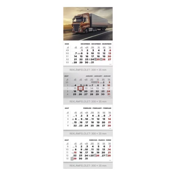 Speditőr naptár TOPTIMER T073 4 tömbös 4 havi Kamion 2027 Speditőr naptár TOPTIMER T073 4 tömbös 4 havi Kamion 2027