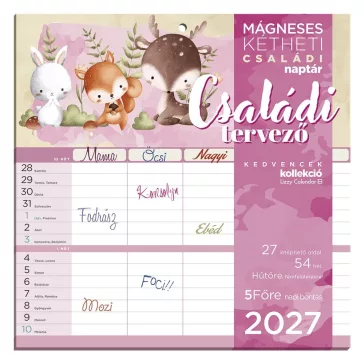   Falinaptár LIZZYCALENDAR 220x220mm 2 hetes mágneses Családi Tervező 2027
