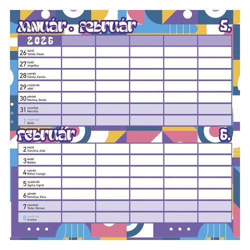 Falinaptár mágneses LIZZY CARD 220x220mm 2 hetes Családi tervező 2026.