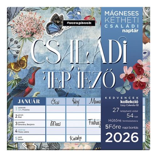 Falinaptár mágneses LIZZY CARD 220x220mm 2 hetes Anyu tervezője Scrapbook Style 2026.
