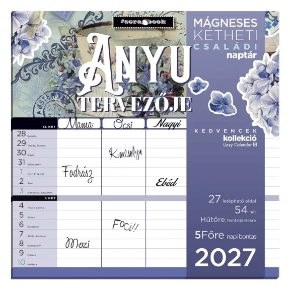 Falinaptár LIZZYCALENDAR 220x220mm 2 hetes mágneses Anyu Tervezője Scrapbook Style 2027 Falinaptár LIZZYCALENDAR 220x220mm 2 hetes mágneses Anyu Tervezője Scrapbook Style 2027