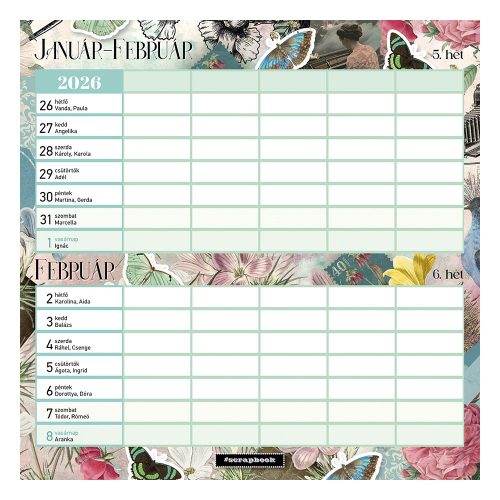 Falinaptár mágneses LIZZY CARD 220x220mm 2 hetes Anyu tervezője Scrapbook Style 2026.