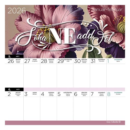 Falinaptár mágneses LIZZY CARD 220x220mm 2 hetes Motiváció 2026.