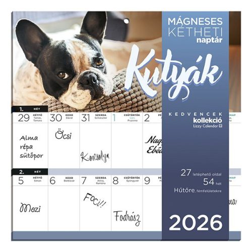 Falinaptár mágneses LIZZY CARD 220x220mm 2 hetes Kutyák 2026.