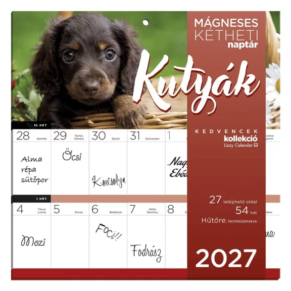 Falinaptár LIZZYCALENDAR 220x220mm 2 hetes mágneses Kutyák 2027 Falinaptár LIZZYCALENDAR 220x220mm 2 hetes mágneses Kutyák 2027