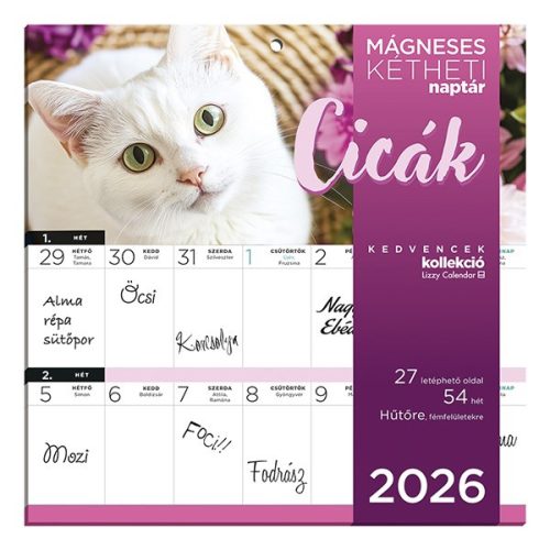 Falinaptár mágneses LIZZY CARD 220x220mm 2 hetes Cicák 2026.