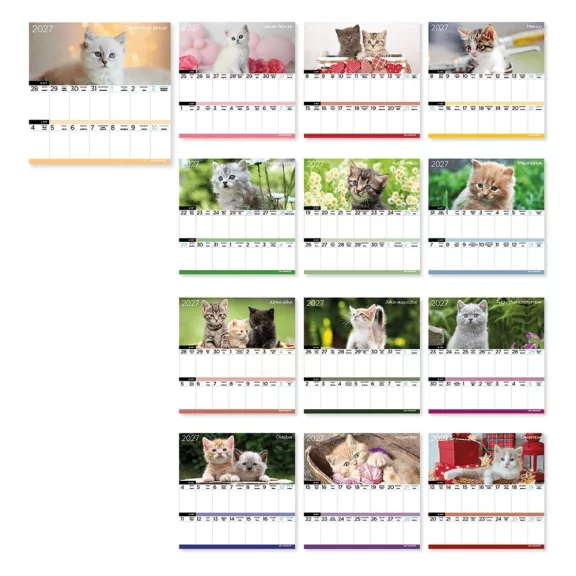 Falinaptár LIZZYCALENDAR 220x220mm 2 hetes mágneses Cicák 2027 Falinaptár LIZZYCALENDAR 220x220mm 2 hetes mágneses Cicák 2027
