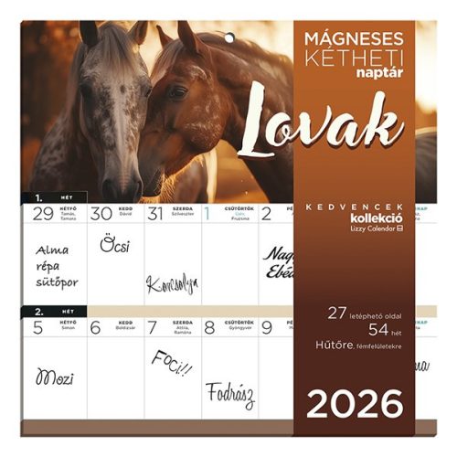 Falinaptár mágneses LIZZY CARD 220x220mm 2 hetes Lovak 2026.