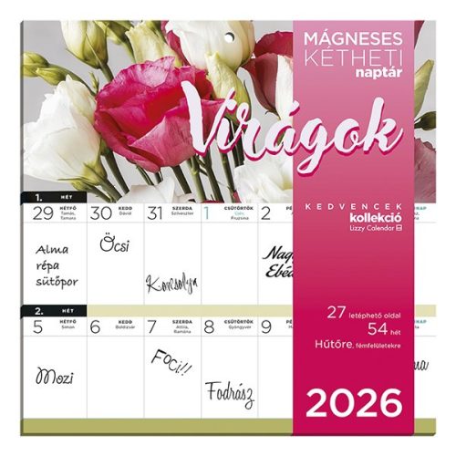 Falinaptár mágneses LIZZY CARD 220x220mm 2 hetes Virágok 2026.