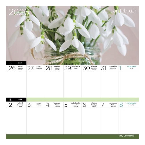 Falinaptár mágneses LIZZY CARD 220x220mm 2 hetes Virágok 2026.
