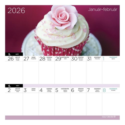 Falinaptár mágneses LIZZY CARD 220x220mm 2 hetes Sütemények 2026.