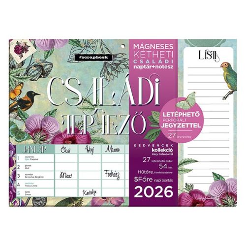 Falinaptár mágneses LIZZY CARD 220x300mm 2 hetes+ jegyzettömb Anyu tervezője Scrapbook Style 2026.