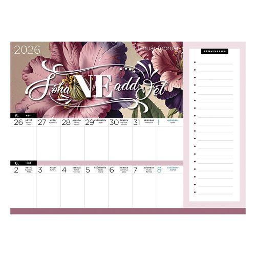 Falinaptár mágneses LIZZY CARD 220x300mm 2 hetes+ jegyzettömb Anyu tervezője Scrapbook Style 2026.