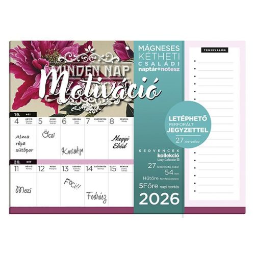Falinaptár mágneses LIZZY CARD 220x300mm 2 hetes+ jegyzettömb Motiváció 2026.