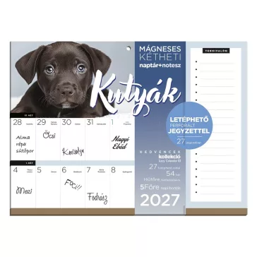   Falinaptár LIZZYCALENDAR 220x220mm 2 hetes + jegyzettömb mágneses Kutyák 2027